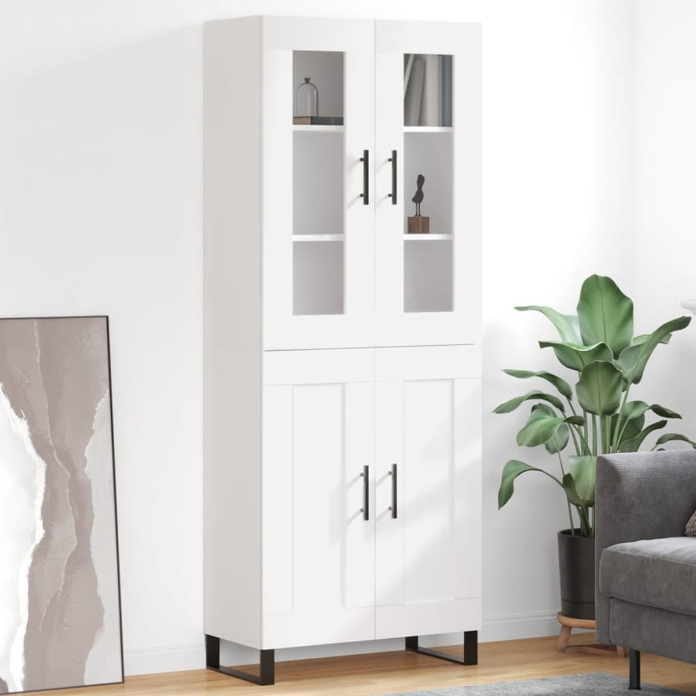 vidaXL 4 Glass and Wood Door 6 Shelf White Highboard Image 1