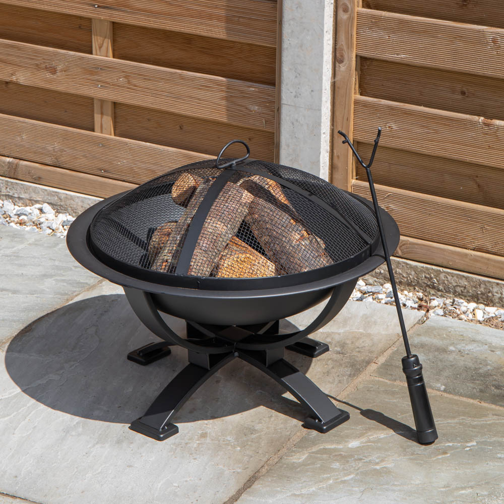 Samuel Alexander Black Steel Outdoor El-Clasico Fire Pit with Fire Poker 43cm Image 7