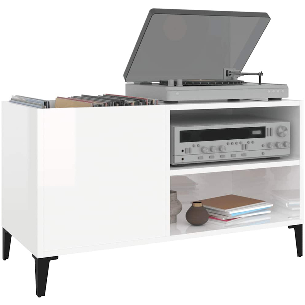 vidaXL 2 Shelf High Gloss White Record Cabinet Image 3