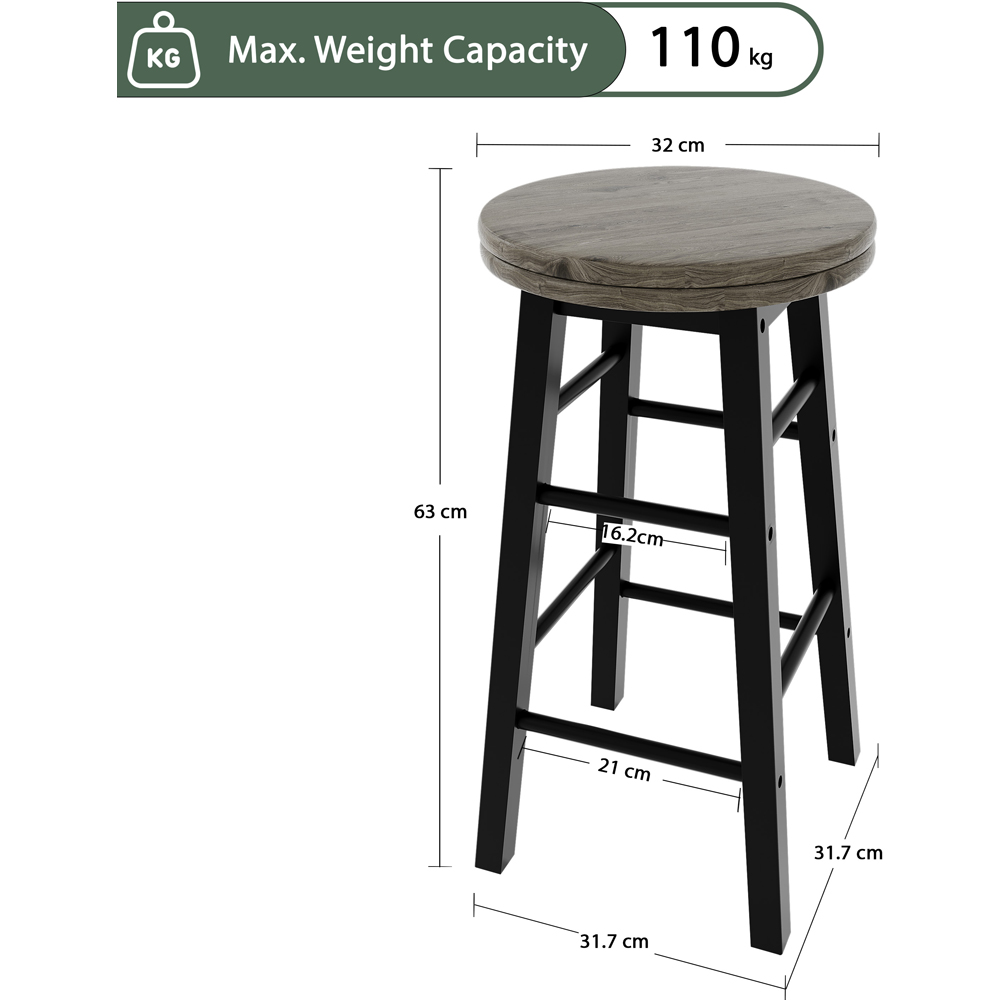 CHEF VIDA Black Wooden Revolving Bar Stool Image 9