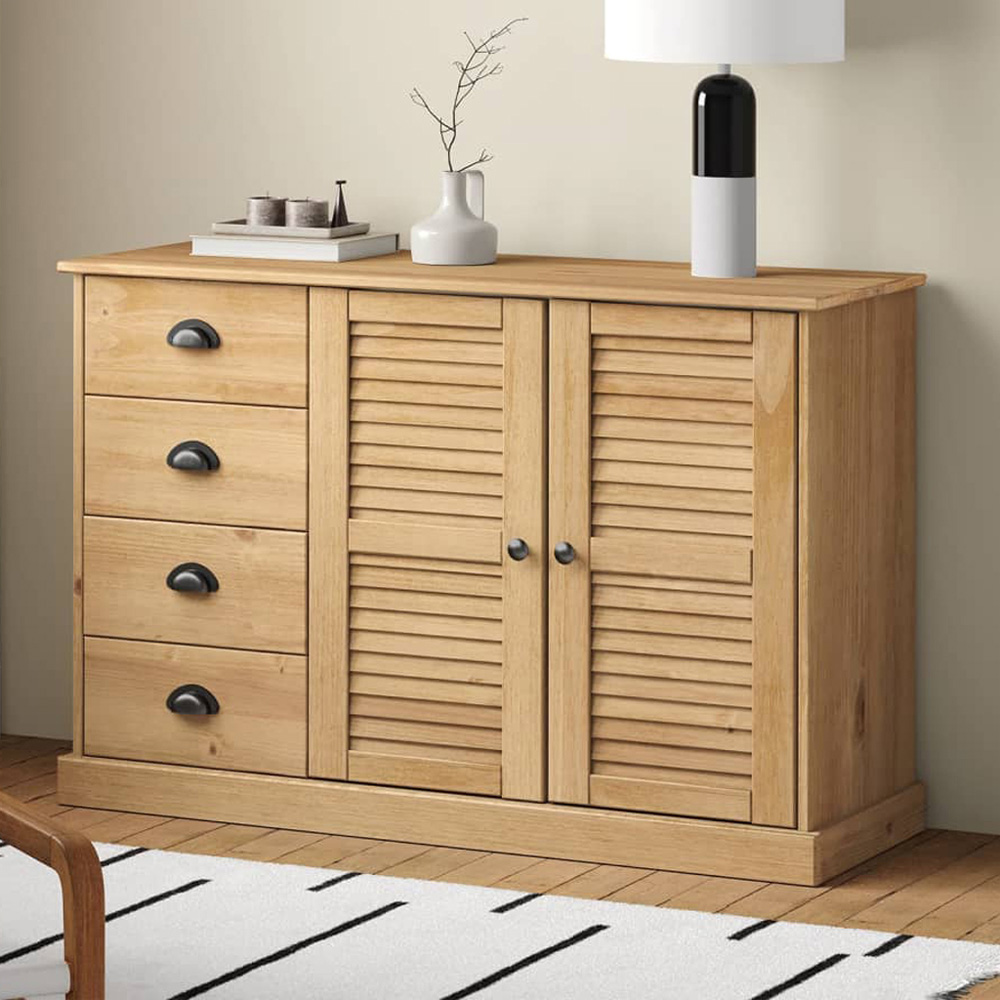 vidaXL Vigo 2 Shutter Door 4 Drawer Solid Wood Pine Sideboard Image 1