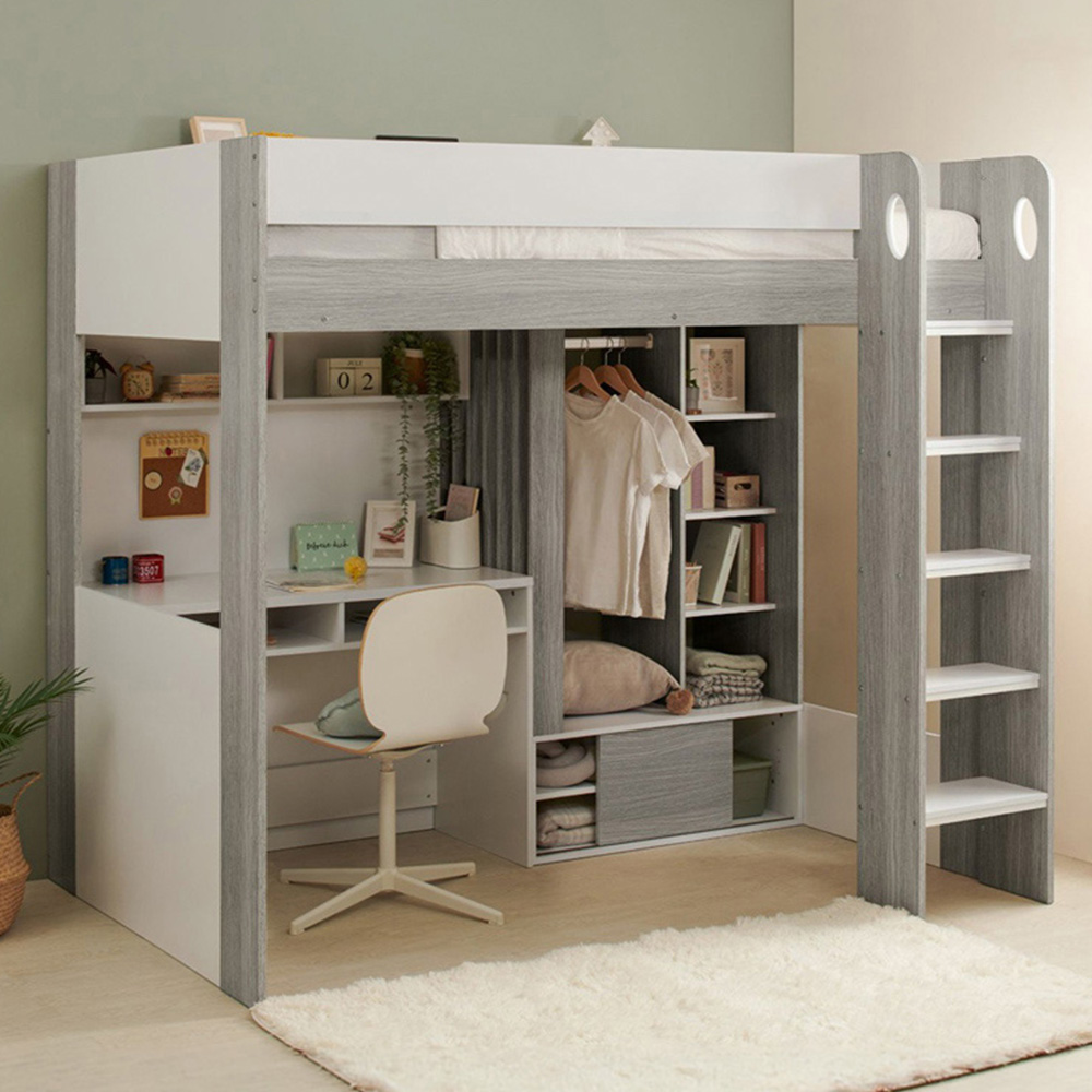 Flair Hampton White and Grey High Sleeper with Desk and Wardrobe Image 1