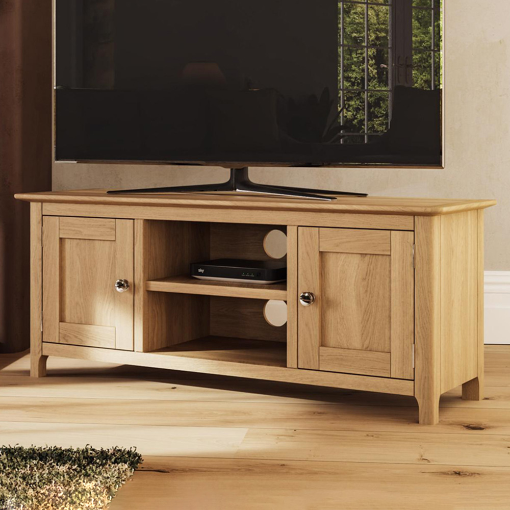 FWStyle Taberno 2 Door 2 Shelf Natural Lacquered Oak Wide TV Unit Image 1