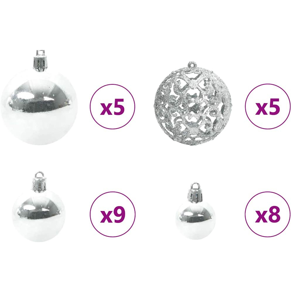 vidaXL Pre-Lit Silver Bauble Pinecones Green Snow Flocked Artificial Christmas Tree 4ft Image 9