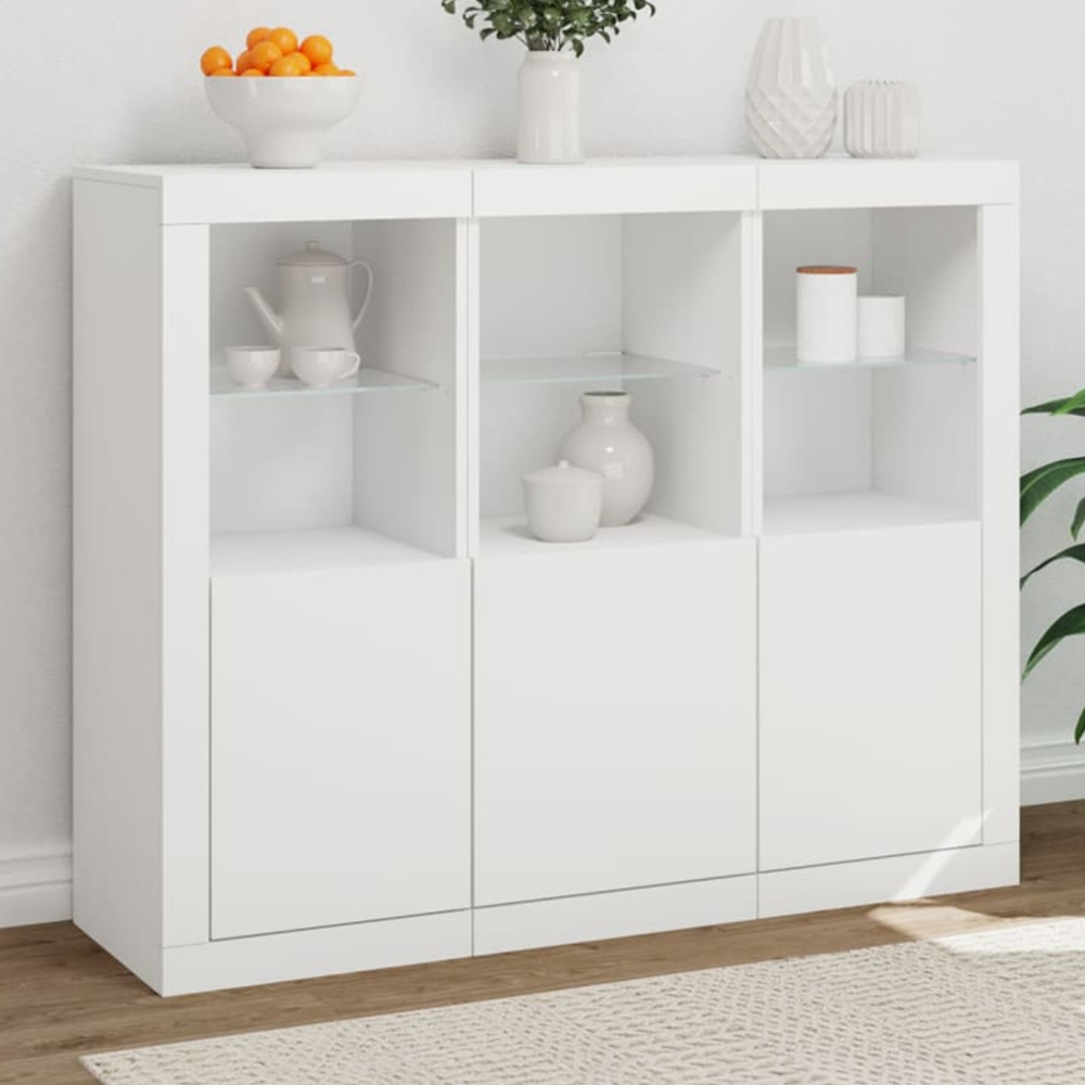 vidaXL 3 Door 6 Open Shelf White LED Sideboard 3 Piece Image 1