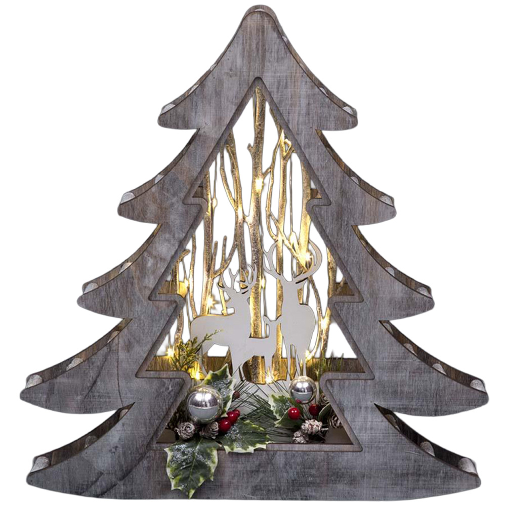 Shatchi Wooden LED Christmas Tree Reindeer Scene 48cm Image 1