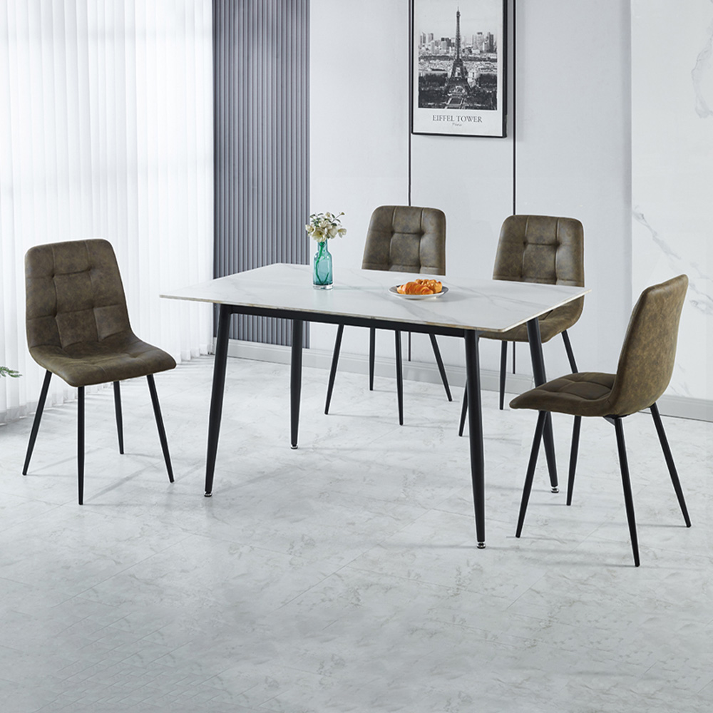 Seconique Fenton 4 Seater Dining Set White and Olive Green Suede Fabric Image 1