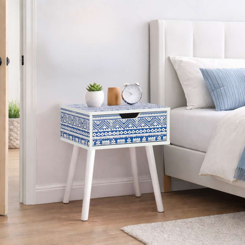 Birlea Santorini Single Drawer Blue and White Bedside Table Image 4