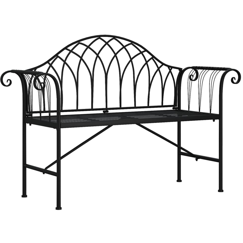 vidaXL 2 Seater Black Metal Garden Bench with Armrest Image 2