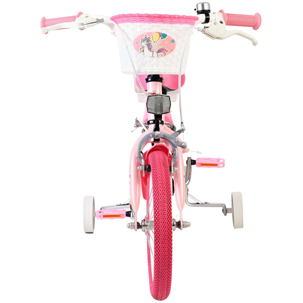 Volare Unicorn Kids 14 inch Pink Bike with Stabilisers Doll Seat and Basket Image 3