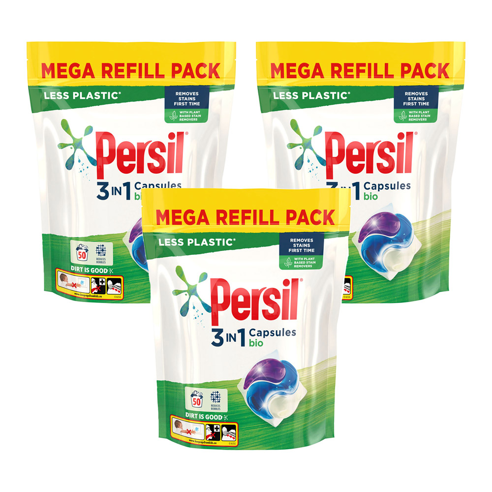 Persil Bio 3 in 1 Laundry Washing Capsules 50 Washes Case of 3 Image 1