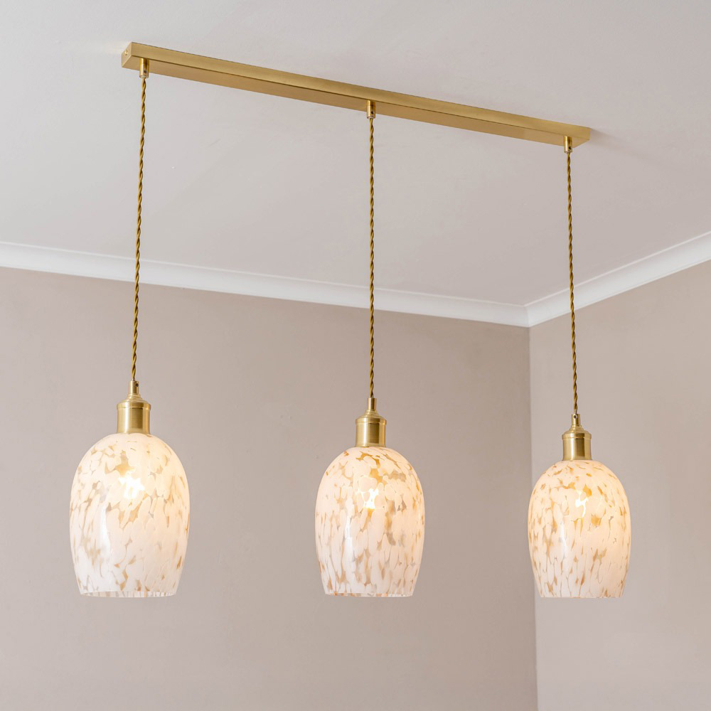 ValueLights India Confetti Glass Shade 3 Drop Gold Diner LED Ceiling Pendant Light Image 2