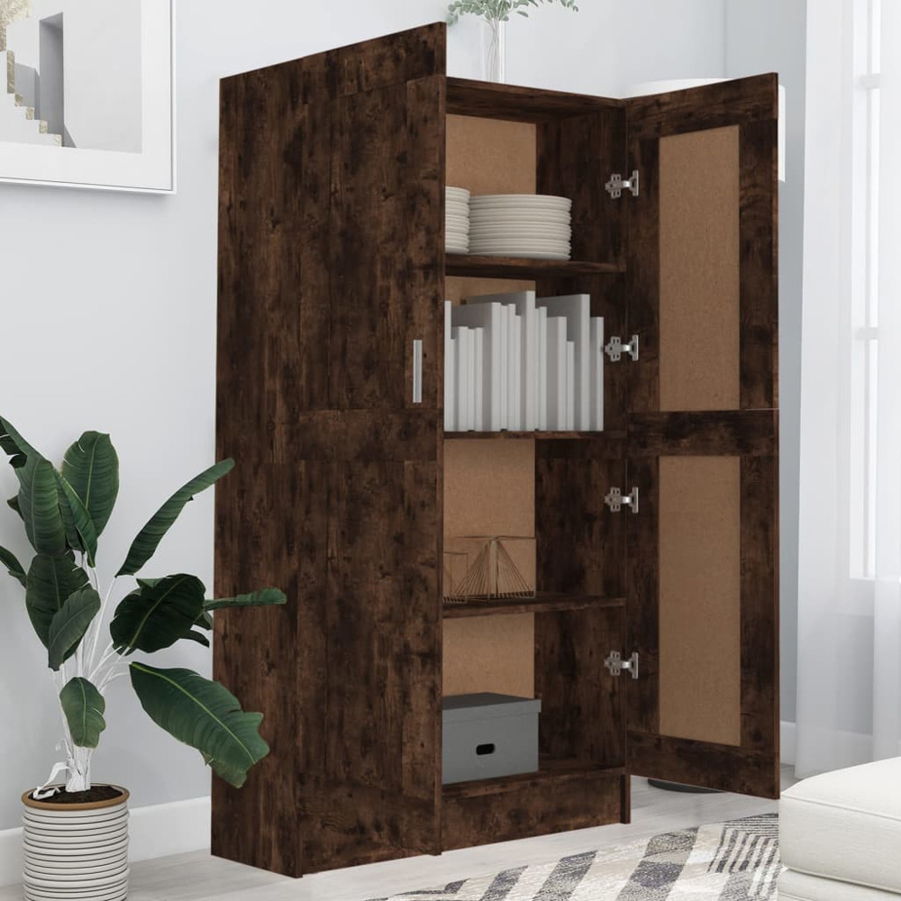 vidaXL 2 Door Smoked Oak Bookcase Image 1