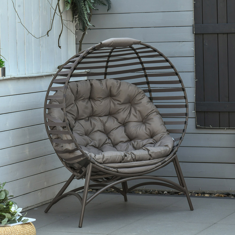 Outsunny Brown Steel Frame Egg Chair with Cushions Image 7