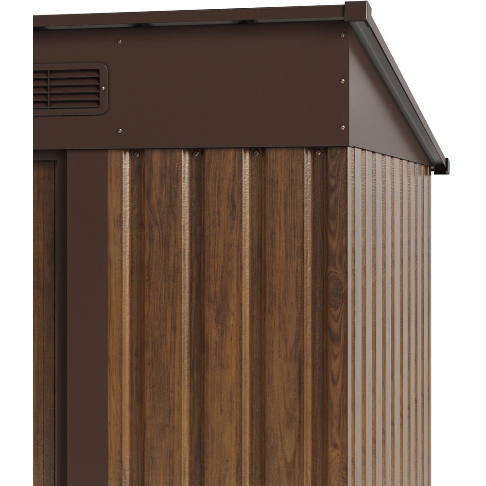 Living and Home 4 x 6ft Brown Wood-Grain Finish Metal Pent Garden Tool Shed Image 4