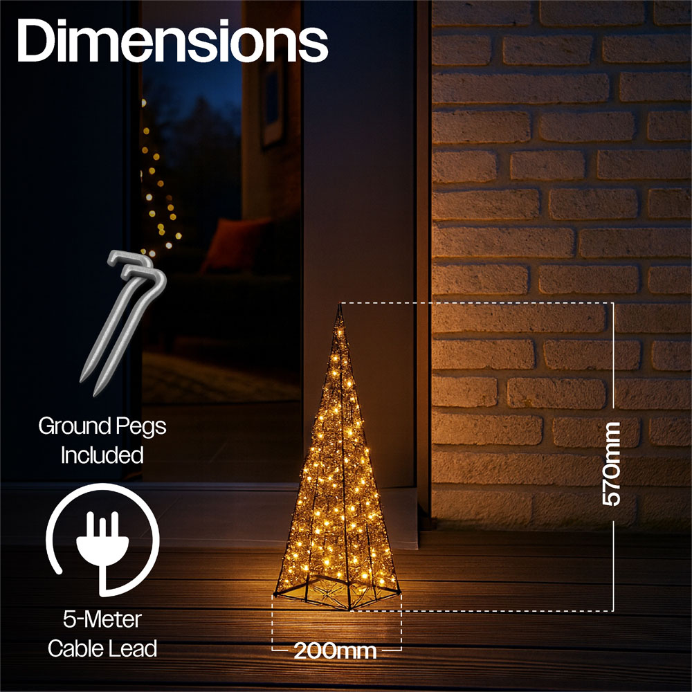 Xmas Haus Black 300 Warm White Micro LED Pyramid Shaped Light Tower 2ft Image 7