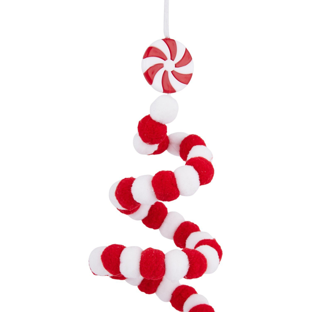 Candy Cane Pom Pom Tree DecorationRed Image 3
