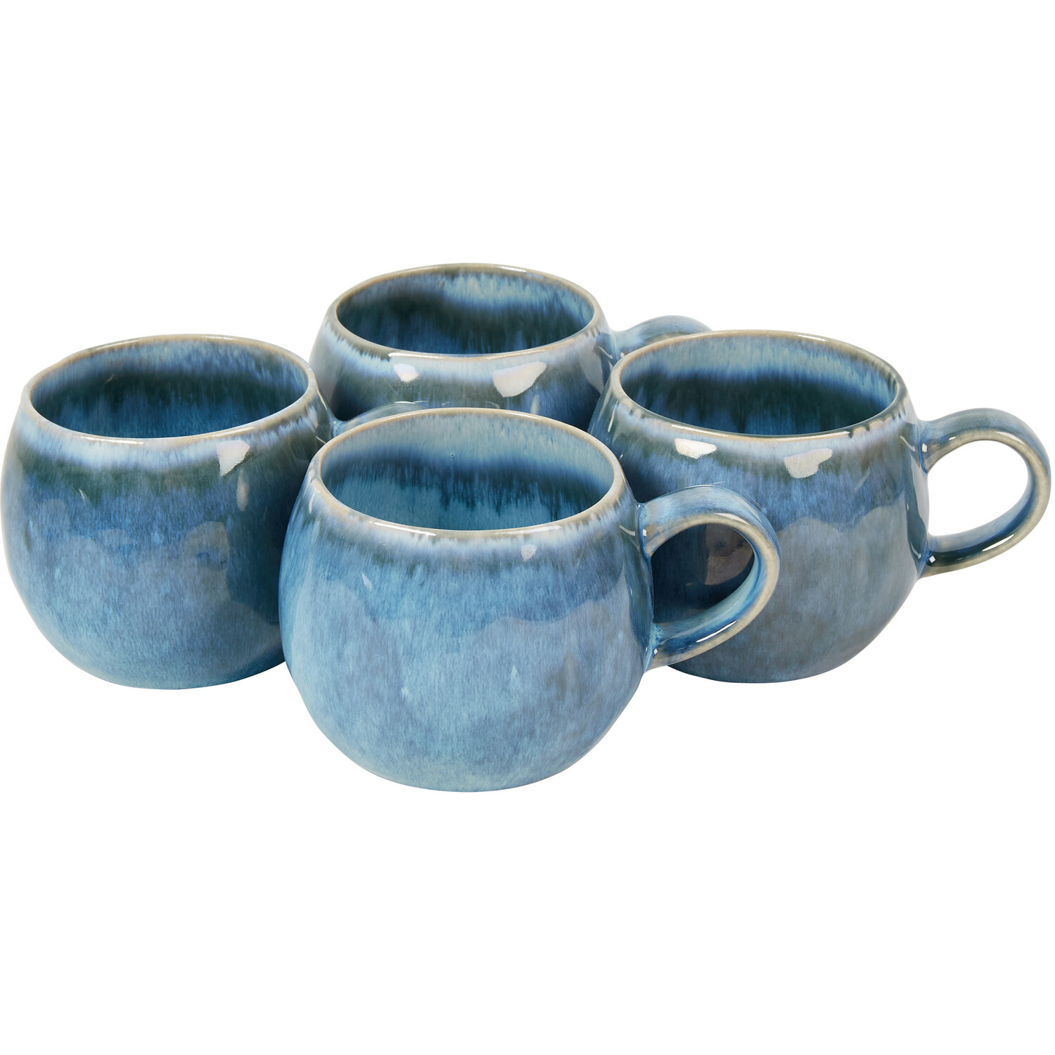 Set of 4 Reactive Glaze Blue Bulb Mugs - Blue Image 3