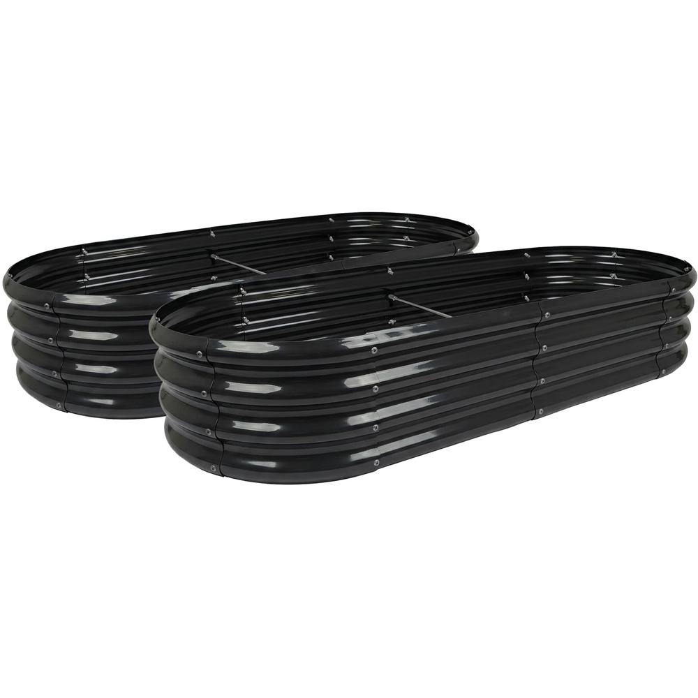 Harbour Housewares Anthracite Rounded Galvanised Steel Raised Garden Bed 180 x 90cm 2 Pack Image 1