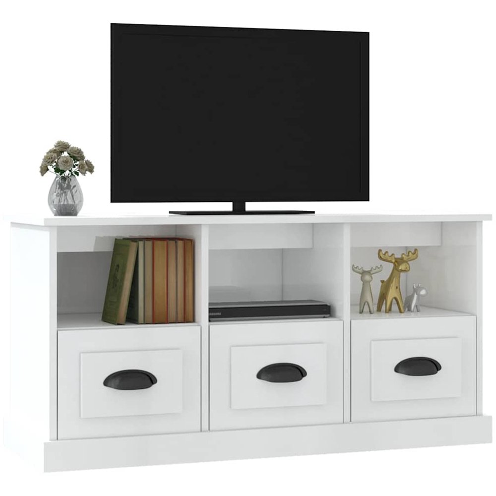 vidaXL 3 Drawer 3 Shelf High Gloss White TV Cabinet Image 3