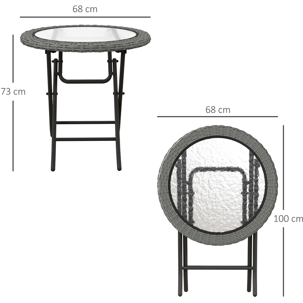 Outsunny Grey Foldable Round Tempered Glass Rattan Metal Table Image 8