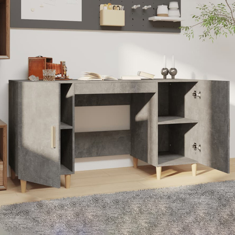 vidaXL 2 Door Computer Desk Concrete Grey and Gold Image 1