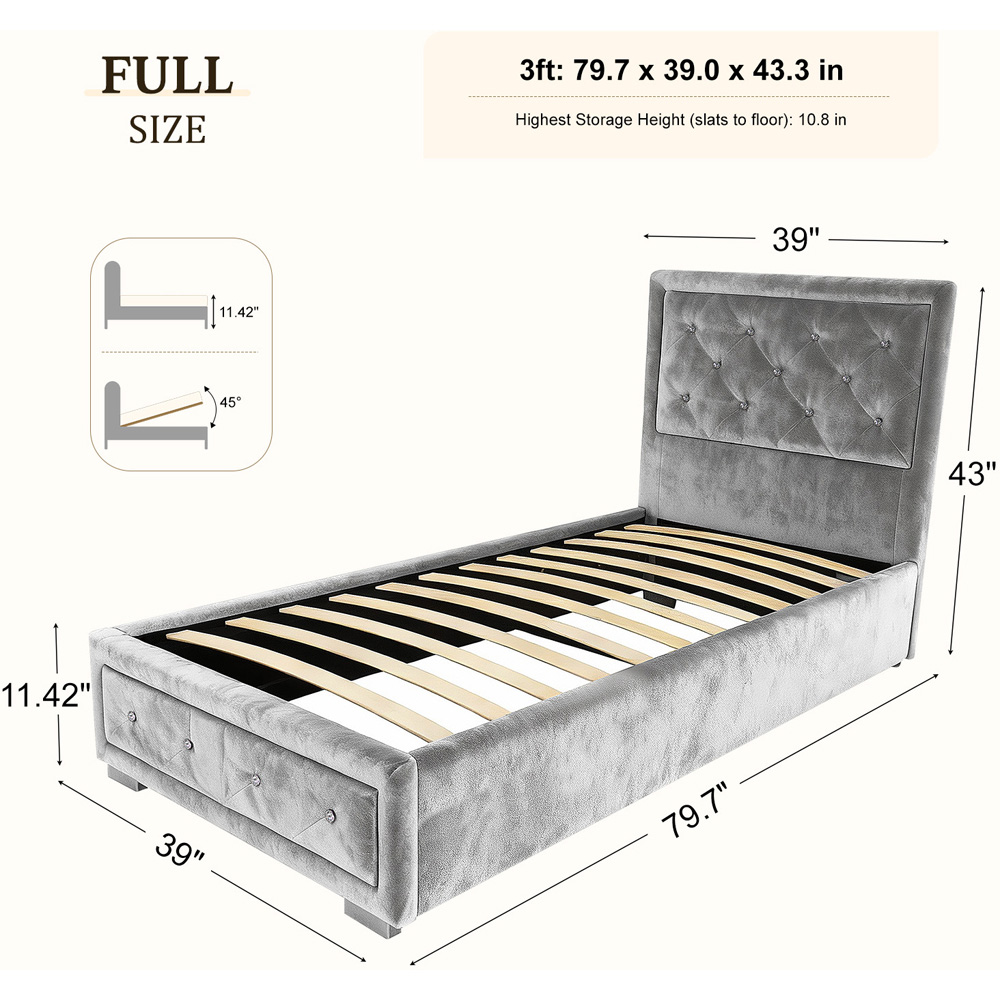 Brooklyn Single Silver Fabric Diamante Ottoman Storage Bed Image 8