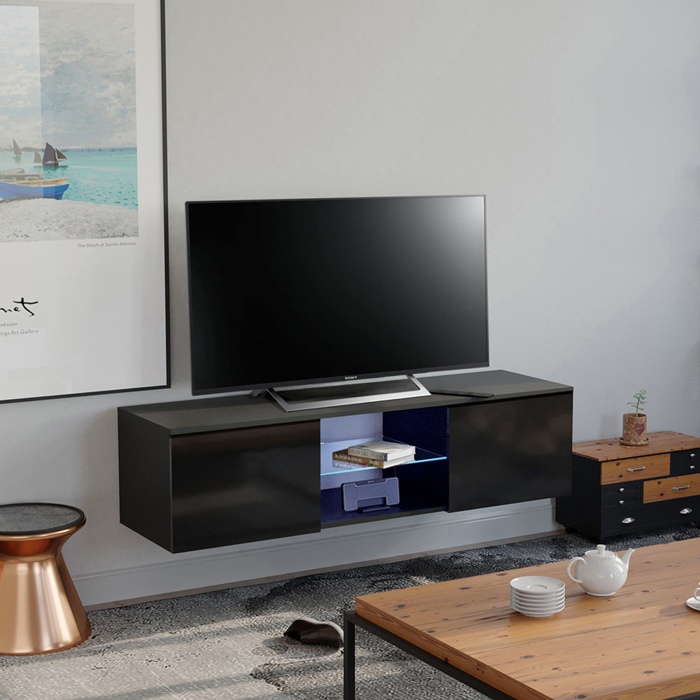 MDA Designs Ara 2 Door Black TV Cabinet with LED Lighting Image 8