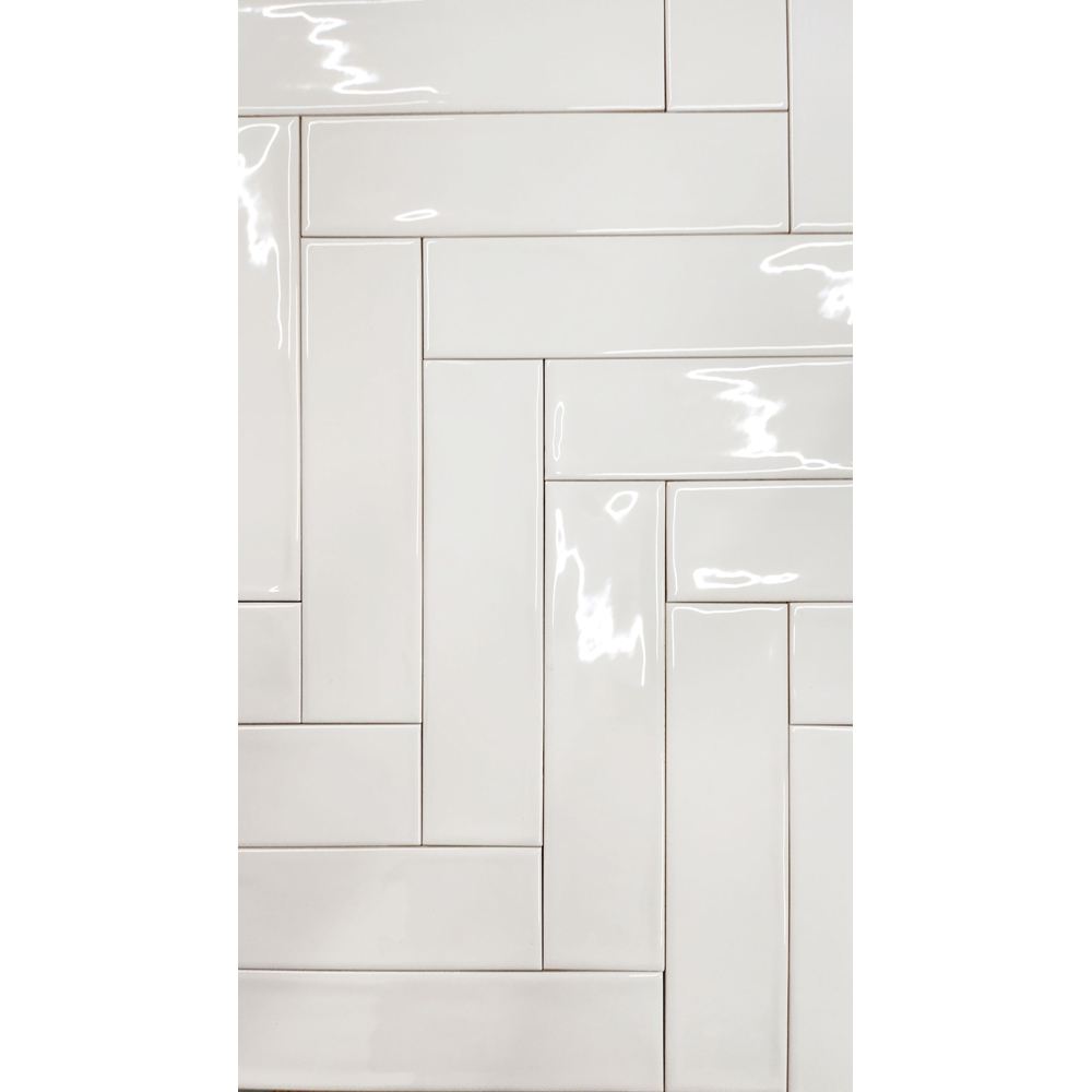 Top Ceramics Brilliant White Gloss Flat Bumpy Metro Ceramic Wall Tile 300 x 75mm Image 2