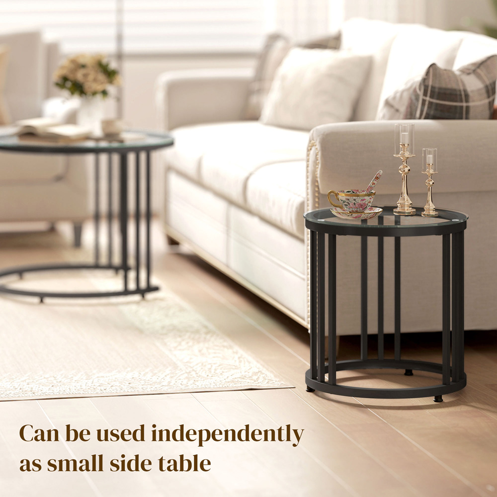 Portland Black Tempered Glass Top Round Nest of Tables Set of 2 Image 6