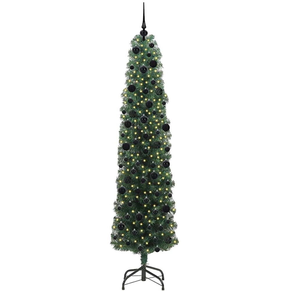 vidaXL Green Artificial Christmas Tree with LEDs Black Decoration Ornaments 8ft Image 1