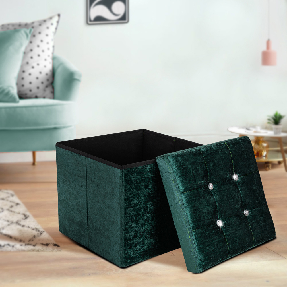 Homerepublic Emerald Crushed Velvet Foldable Storage Box 38 x 38cm Image 2
