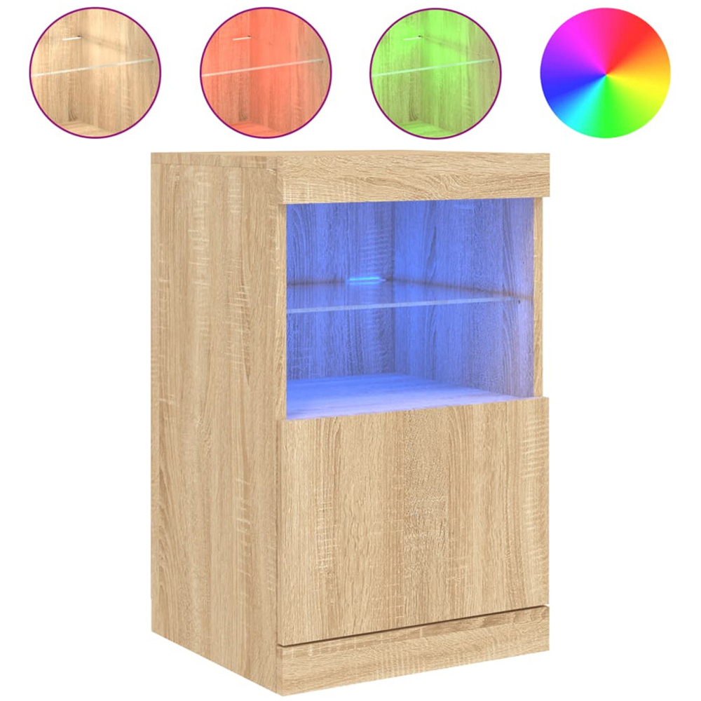 vidaXL Single Door 2 Shelf Sonoma Oak Sideboard with RGB LED Lights Image 2