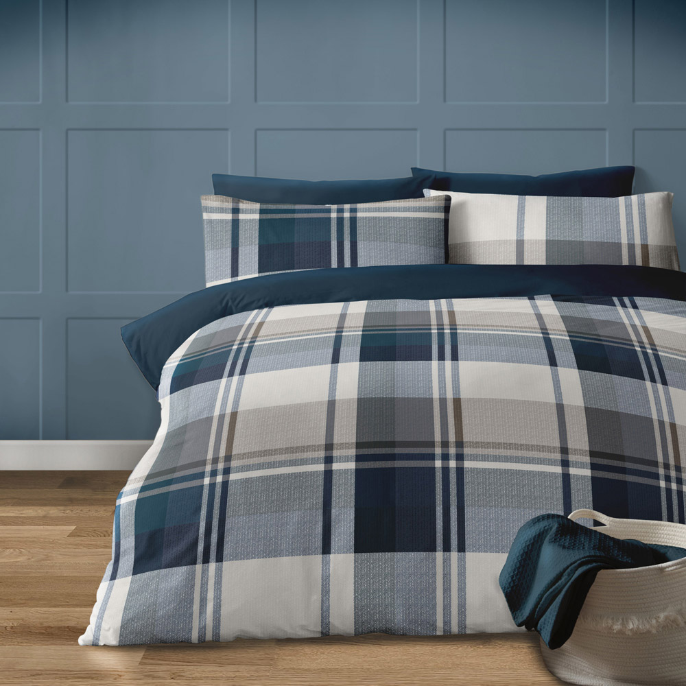 Bellissimo September King Size Teal Check Duvet Set Image 1