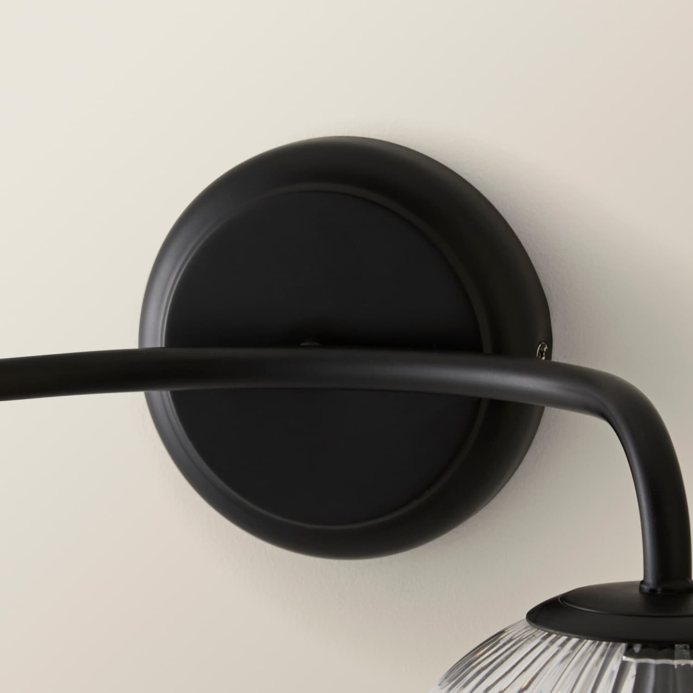 ValueLights Kempton 2 Arm Ribbed Glass Globe Matte Black LED Wall Light with Bulb Image 5