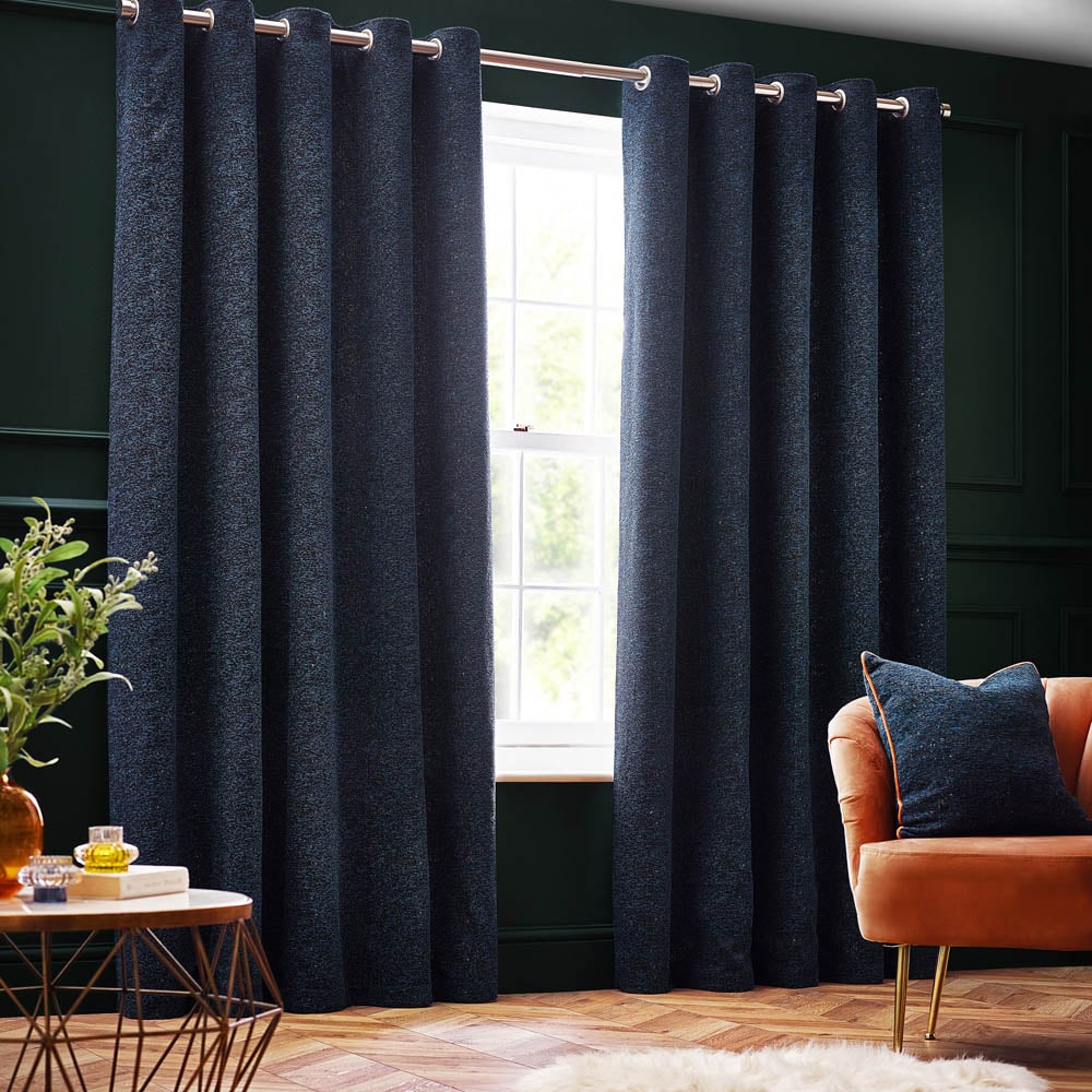 Paoletti Galaxy Navy Chenille Eyelet Curtain 183 x 168cm Image 1