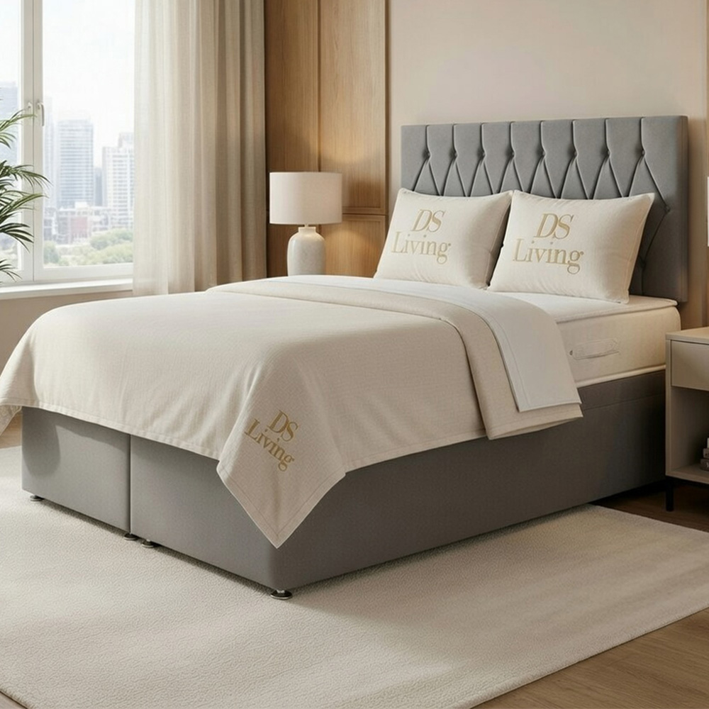 DS Living Diamond Double Silver Upholstered Divan Bed Image 1
