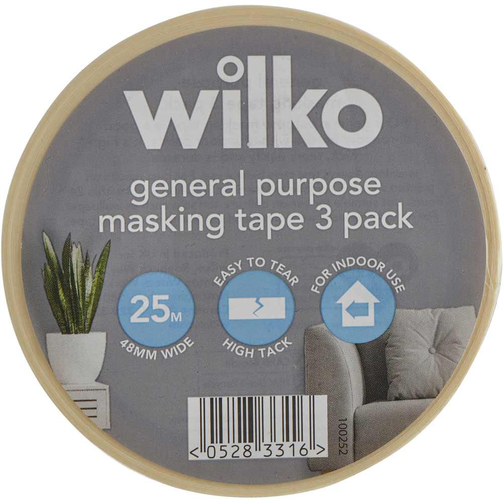 Wilko General Purpose Masking Tape 3 Pack 48mm x 25m Wilko