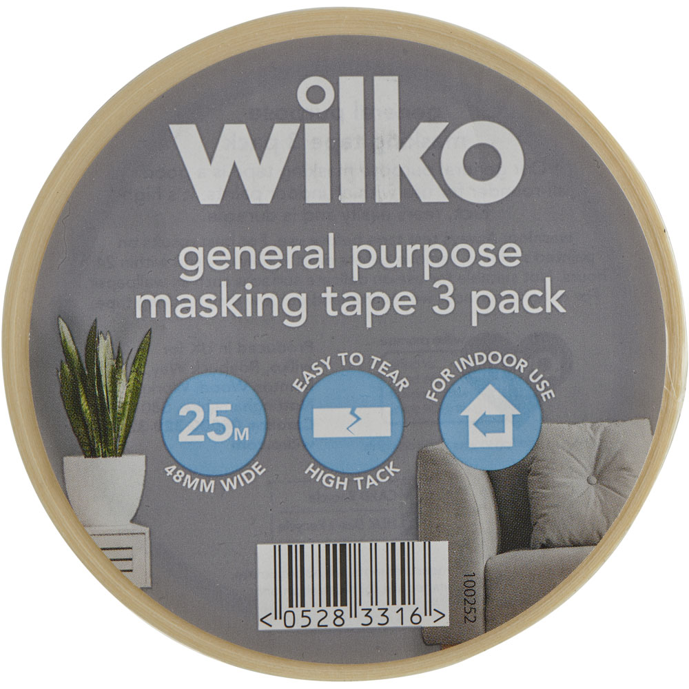 Wilko General Purpose Masking Tape 3 Pack 48mm x 25m Image 3