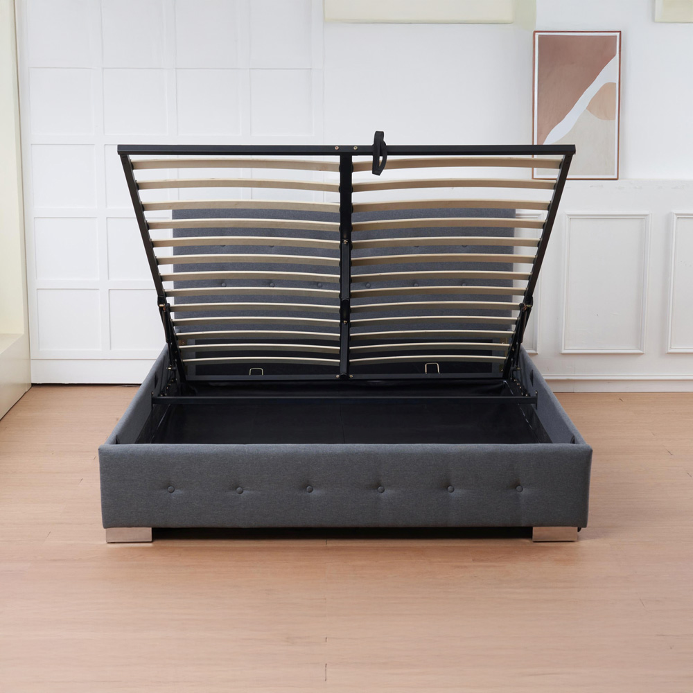Indoor Living The Oslo King Size Grey Linen Gas Lift Ottoman Bed Frame with Tufted Headboard Image 5