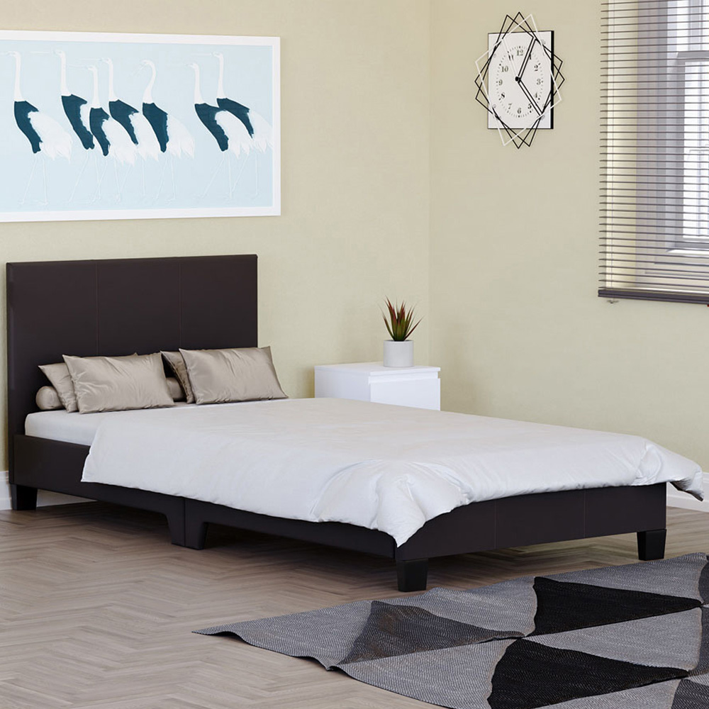 Vida Designs Lisbon Single Brown Faux Leather Bed Frame Image 1