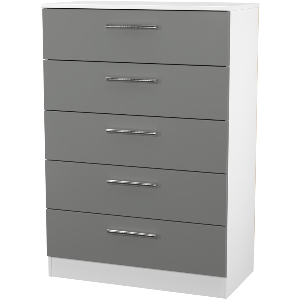 Crowndale Contrast 5 Drawer Dusk Grey and White Chest of Drawers Ready Assembled Image 2