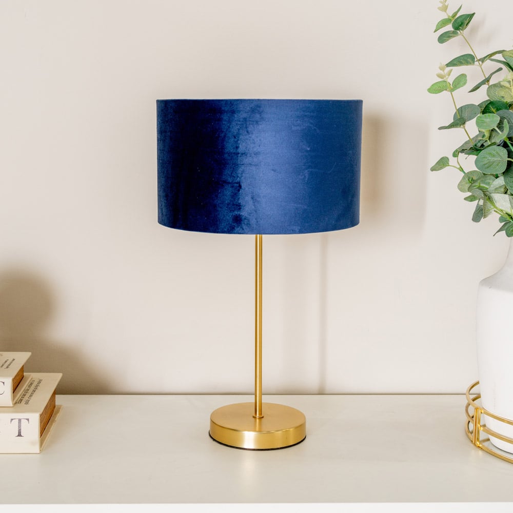 ValueLights Charlie Metallic and Navy Velvet Shade Gold Table Lamp and Bulb Image 2