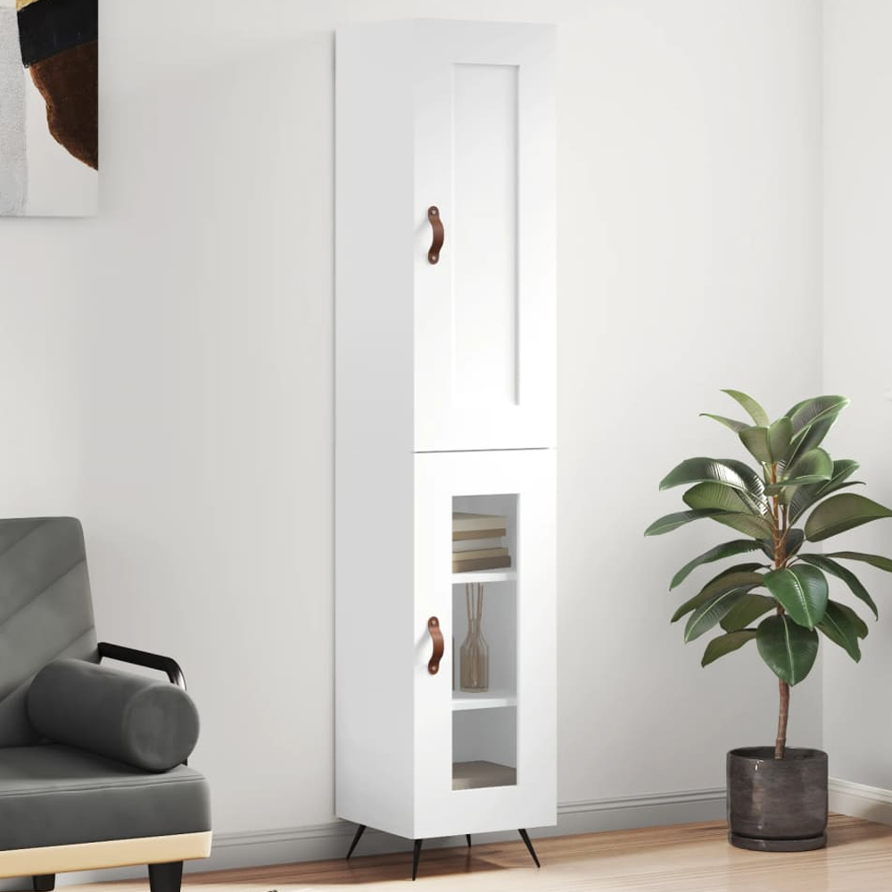 vidaXL 2 Glass and Wood Door 6 Shelf White Tall Highboard with Metal Legs Image 1