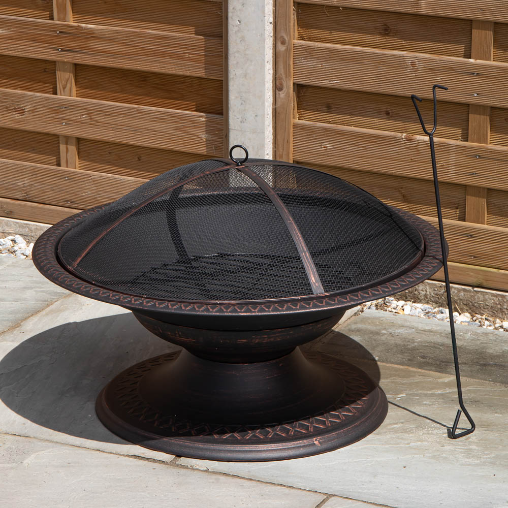 Samuel Alexander Bronze Effect Steel Toscana Outdoor Fire Pit with Fire Poker 50cm Image 2