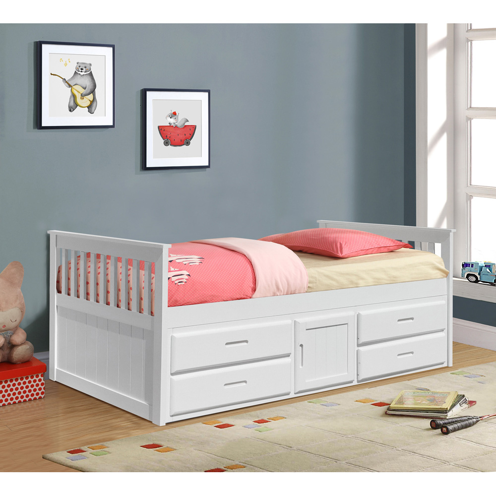 Comfy Living Single Captains Cabin Style White Wooden Bed with Storage Image 4