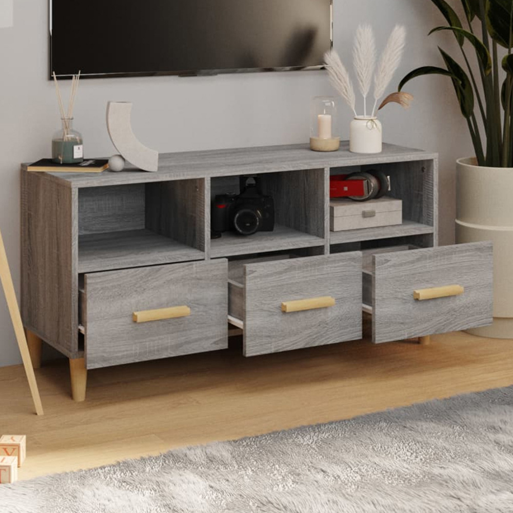 vidaXL 3 Drawer 3 Shelf Grey Sonoma TV Cabinet Image 1