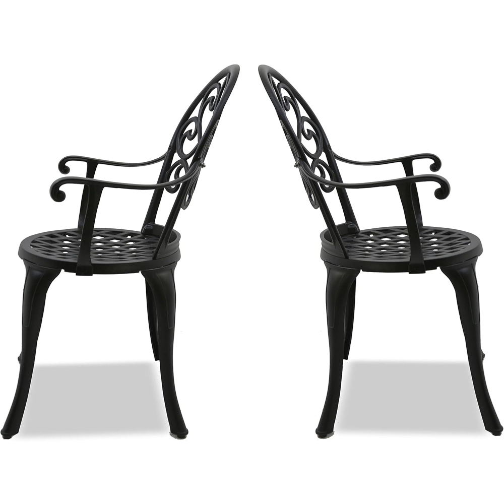 Centurion Prego Set of 2 Black Garden Bistro Chairs with Armrests Image 5