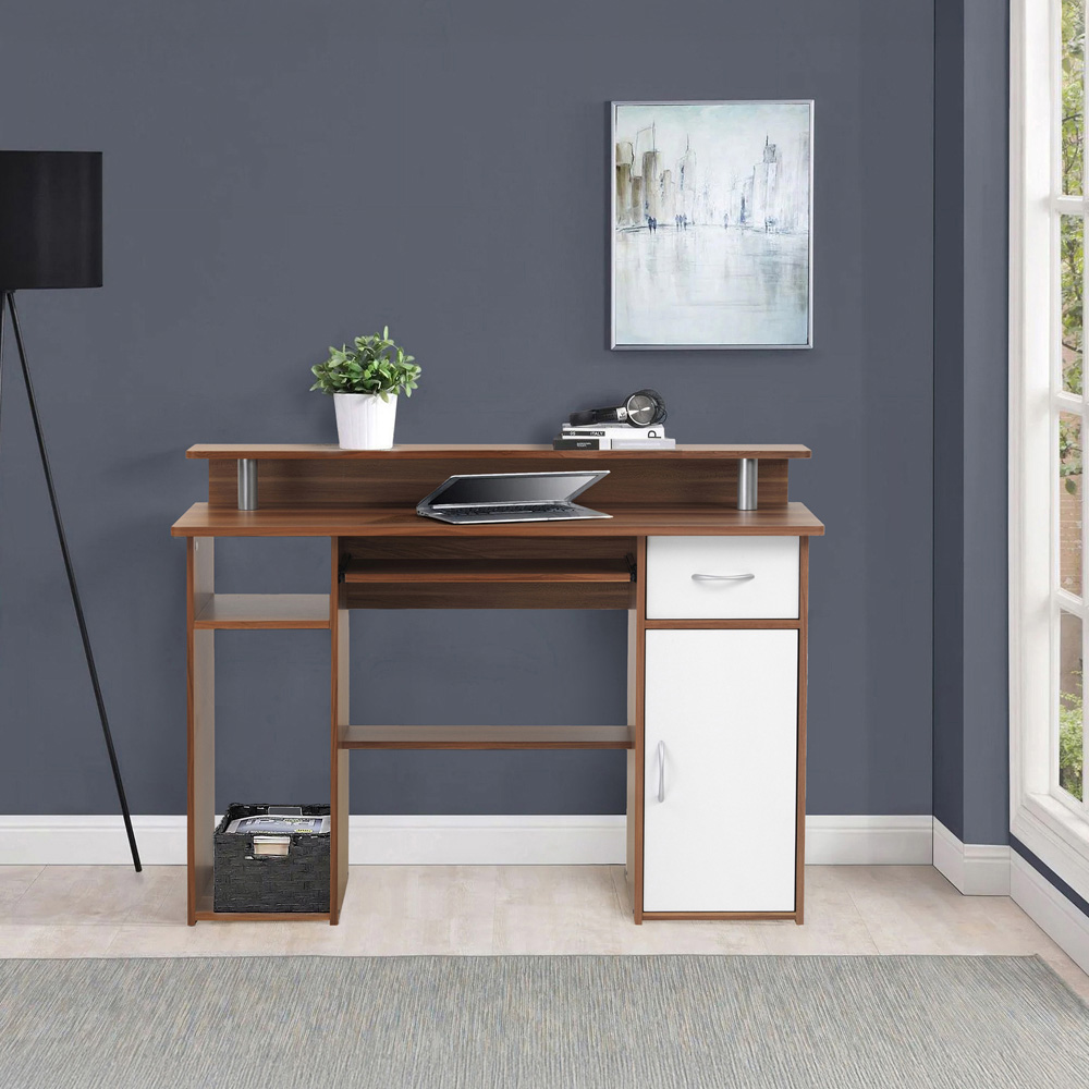 Alphason Albany Single Door Single Drawer Office Desk Walnut and White Image 5