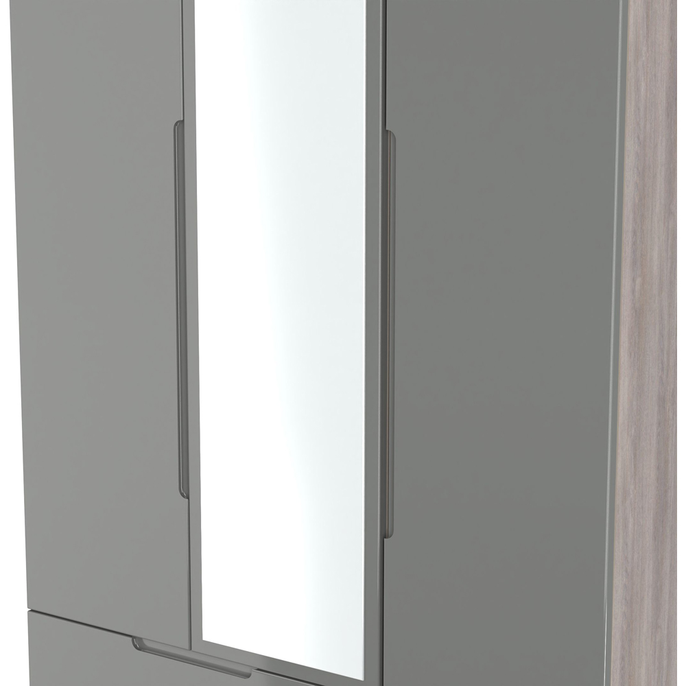 Crowndale Milan 3 Door 2 Drawer Grey Gloss and Grey Oak Tall Mirrored Wardrobe Ready Assembled Image 4